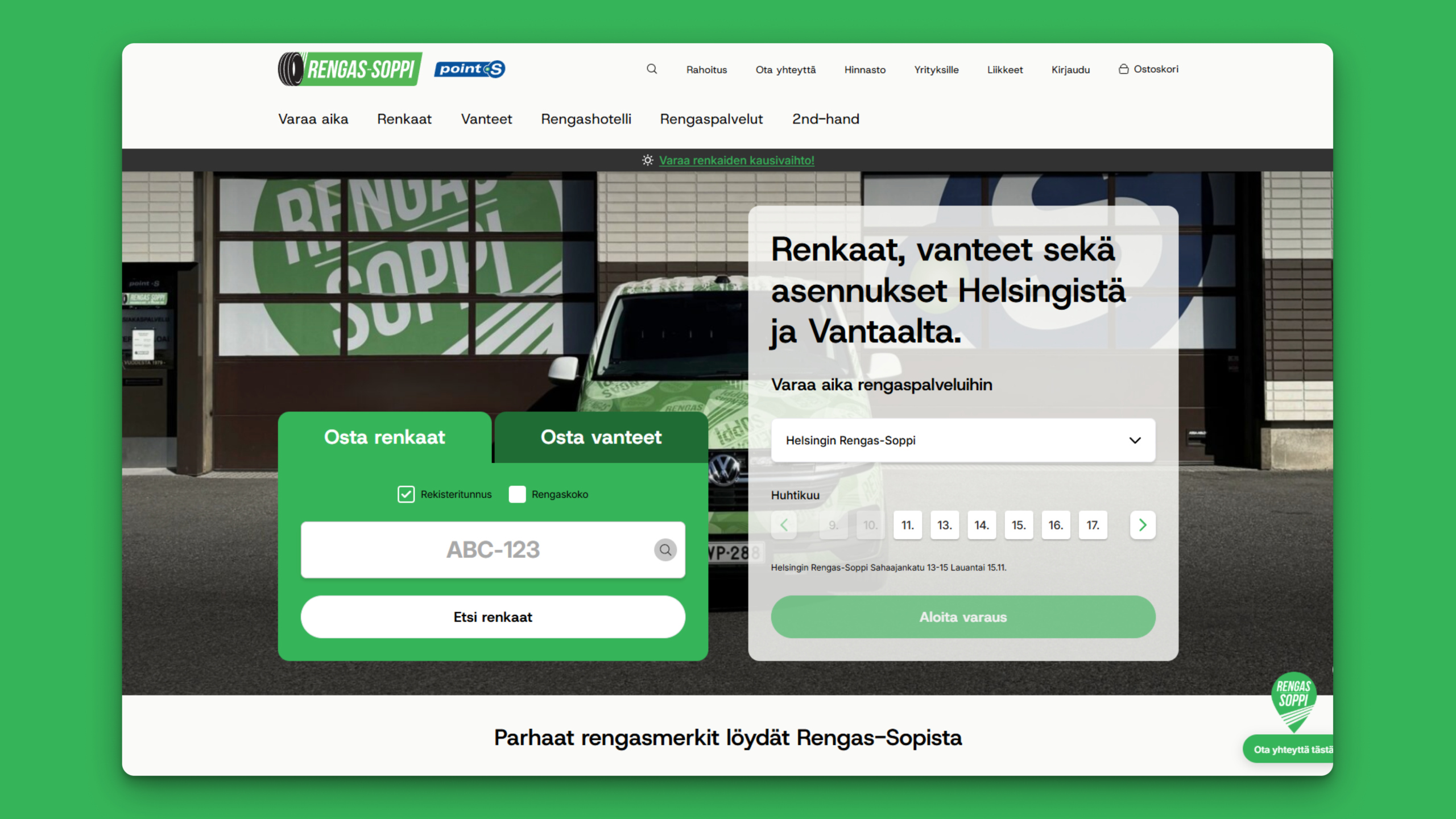 Rengas-soppi.fi verkkokaupan etusivu